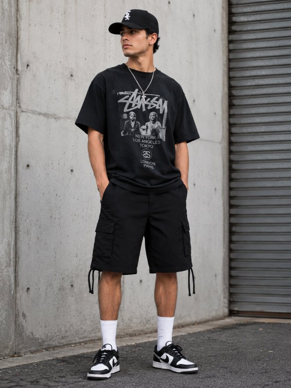 Black Cargo Shorts Drawstring Hem Y2K Skater Streetwear Size 38